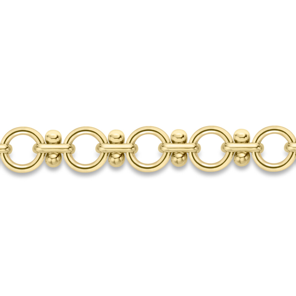 Jewelco London Ladies 9ct Yellow Gold Beads n Hoops Chain Bracelet 11mm 7.5"/19cm - BRNR02829-07