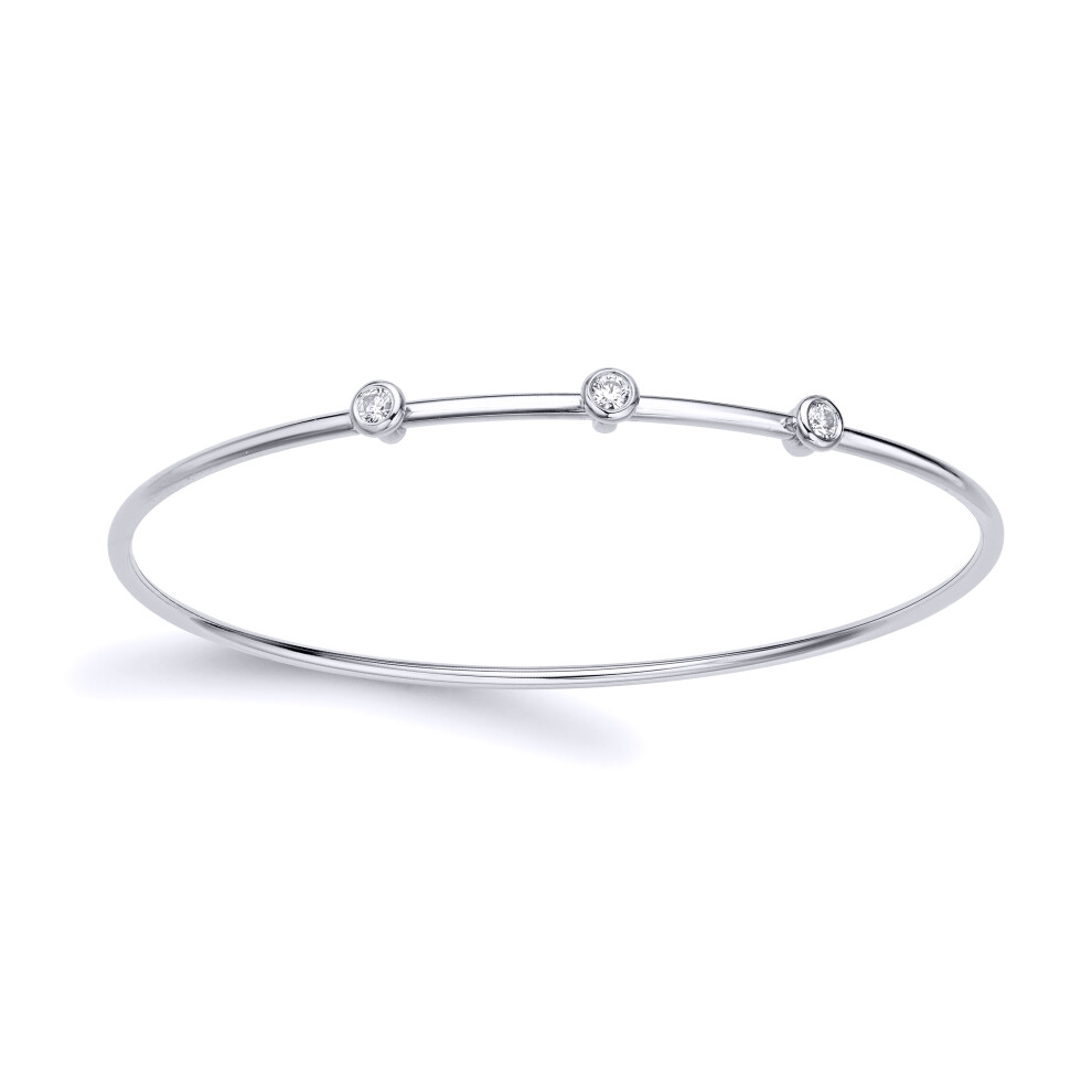 Jewelco London Ladies 18ct White Gold Diamond Bubble Station Trilogy Bangle Bracelet 1.8mm - BGNR02086