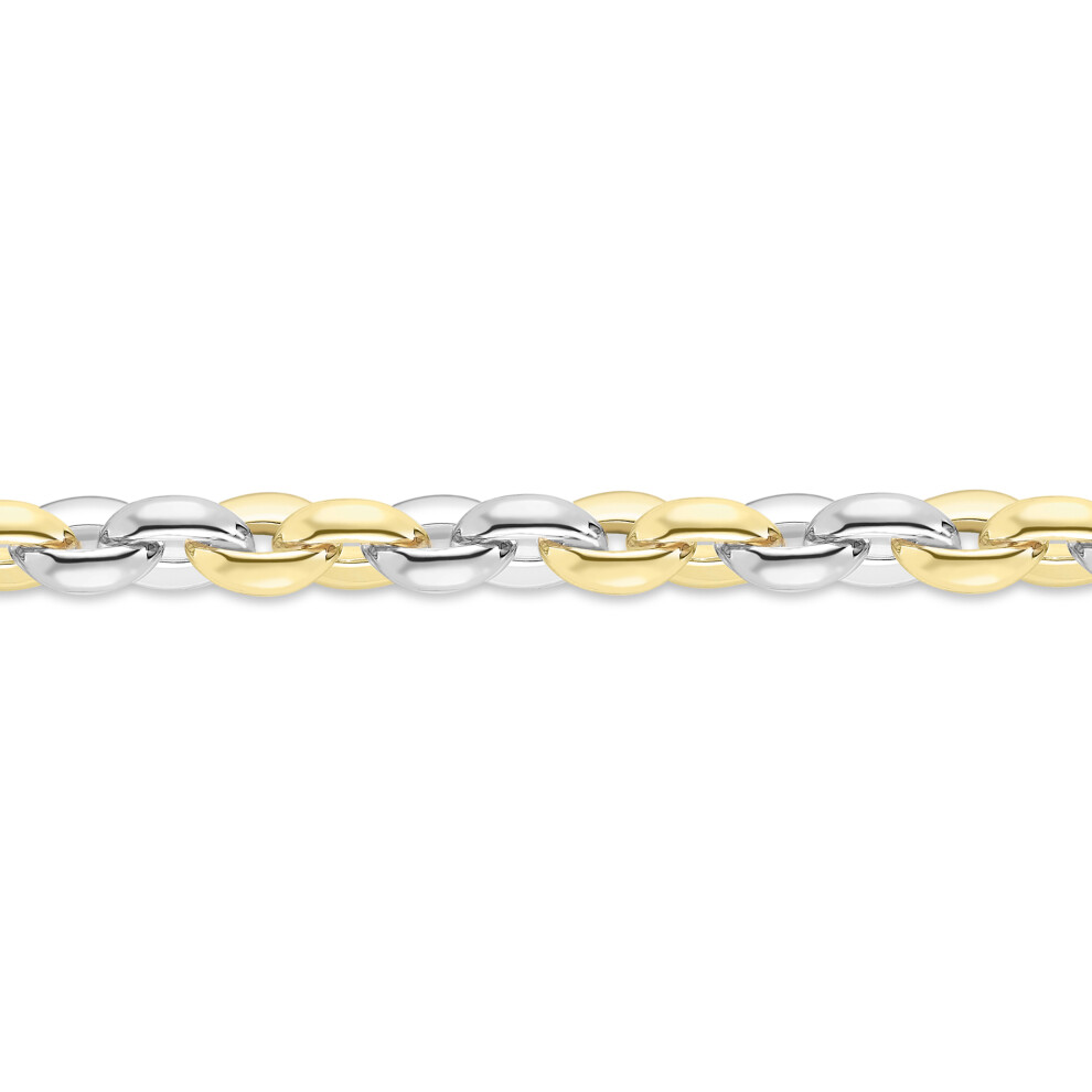 Jewelco London Ladies 9ct White & Yellow Gold Chunky Oval Link Chain Bracelet 9mm 7.5"/19cm - CANR02072-07