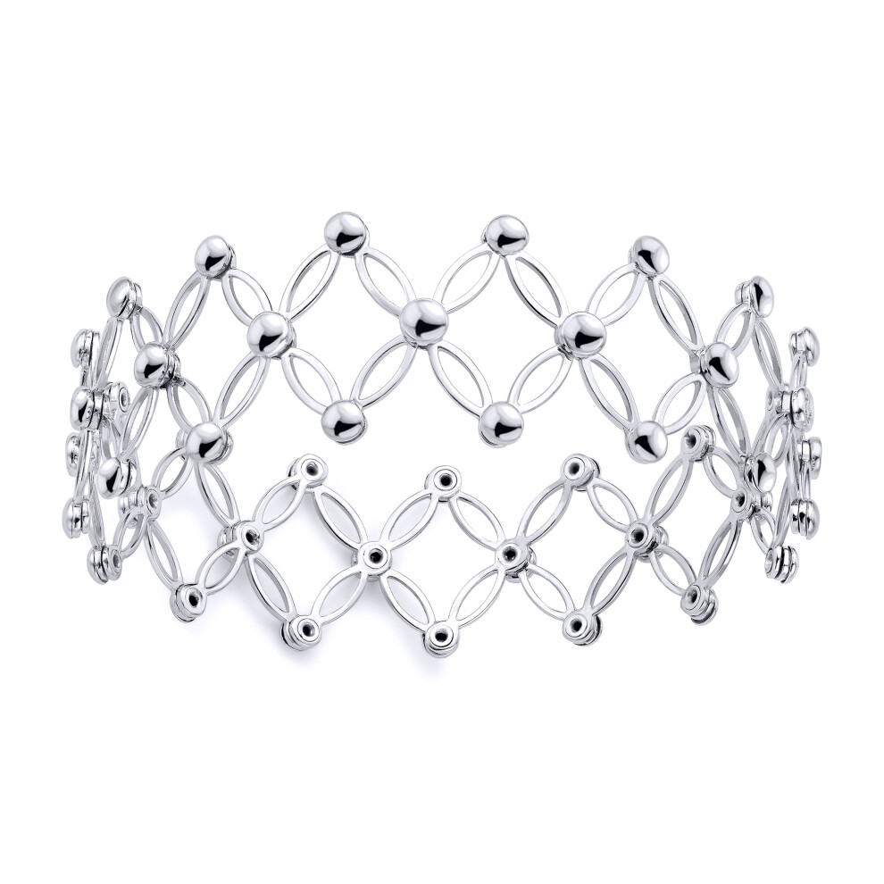 Jewelco London Ladies 18ct White Gold Expanding Art Deco Button Gate Adjustable Cuff Bangle Bracelet - BGNR02087