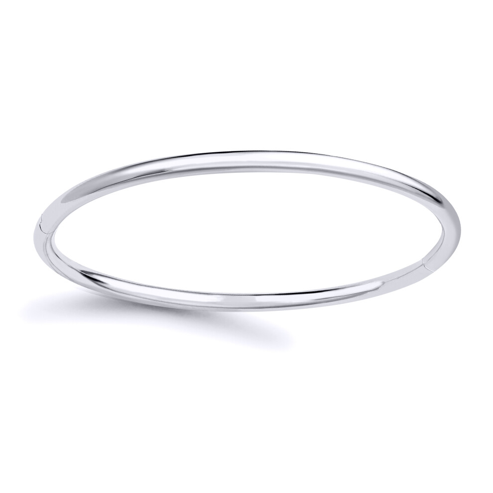 Jewelco London Ladies 18ct White Gold Round Tube Minimalist Oval Bangle Bracelet 3mm - BGNR02351
