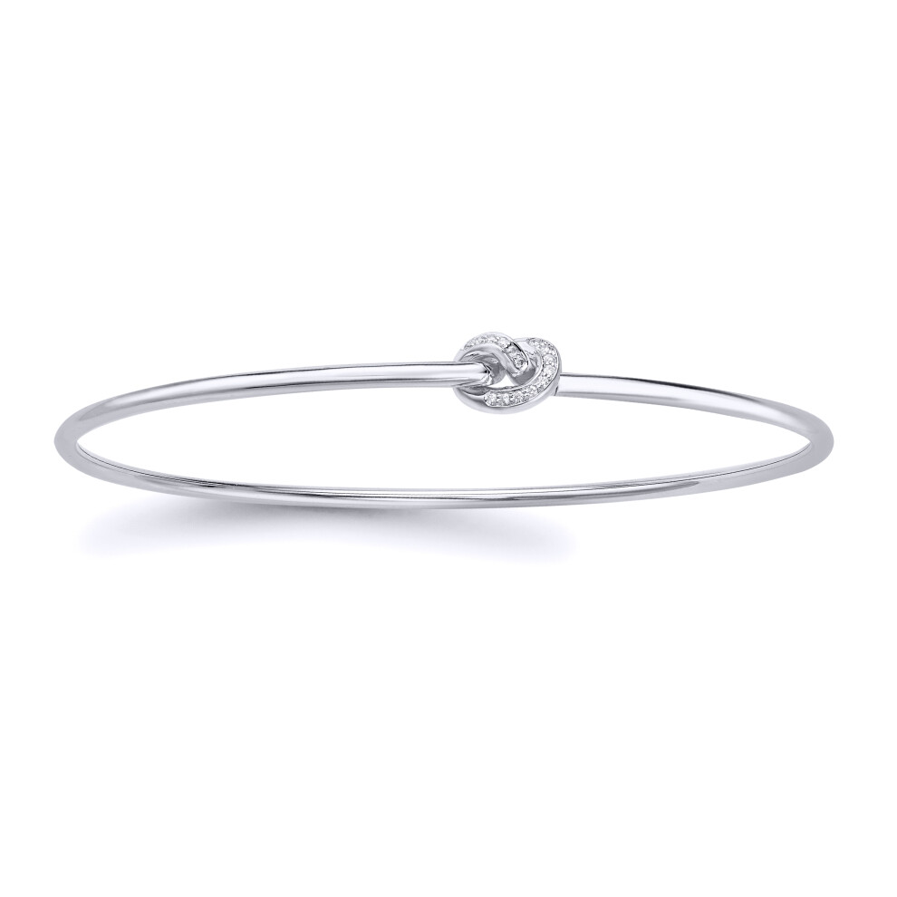 Jewelco London Ladies 18ct White Gold Diamond Pretzel Love Knot Bangle Bracelet 1.8mm - BGNR02084