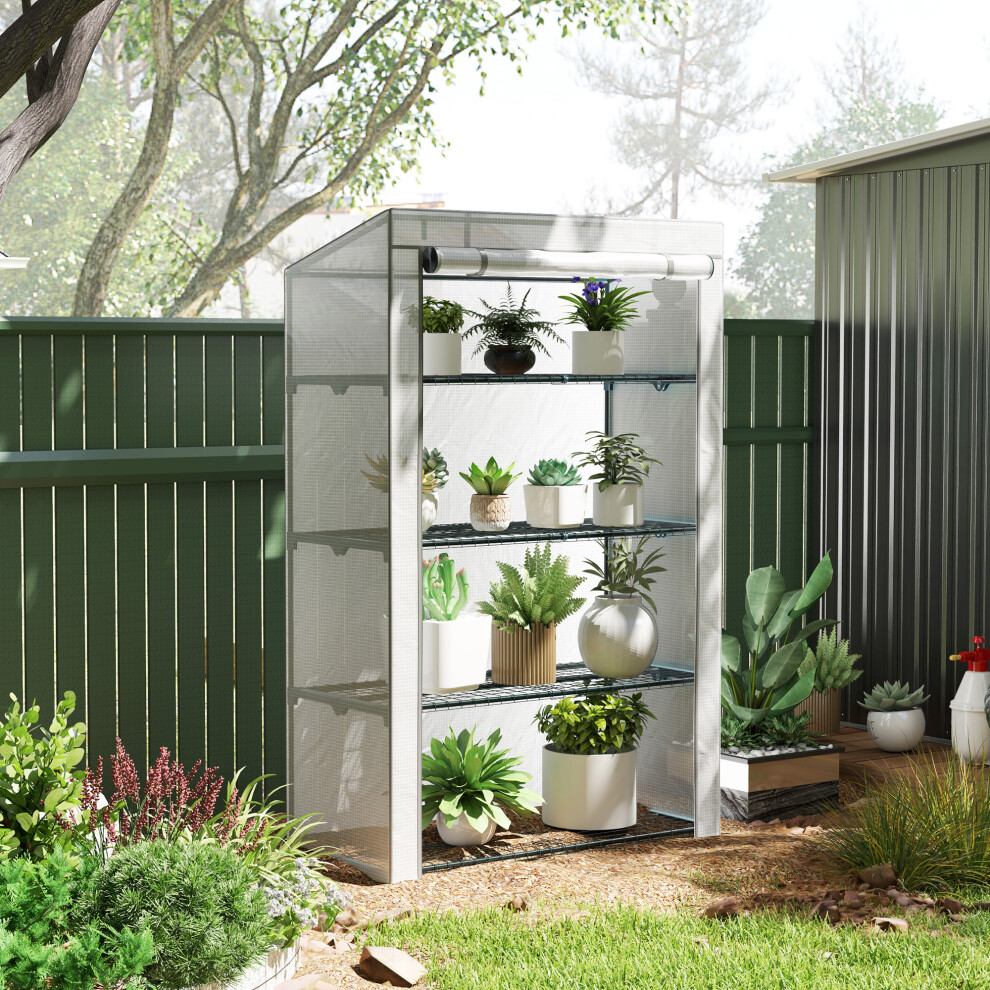 Outsunny 4 Tier Lean-To Mini Greenhouse With Reinforced Pe Cover, Grey