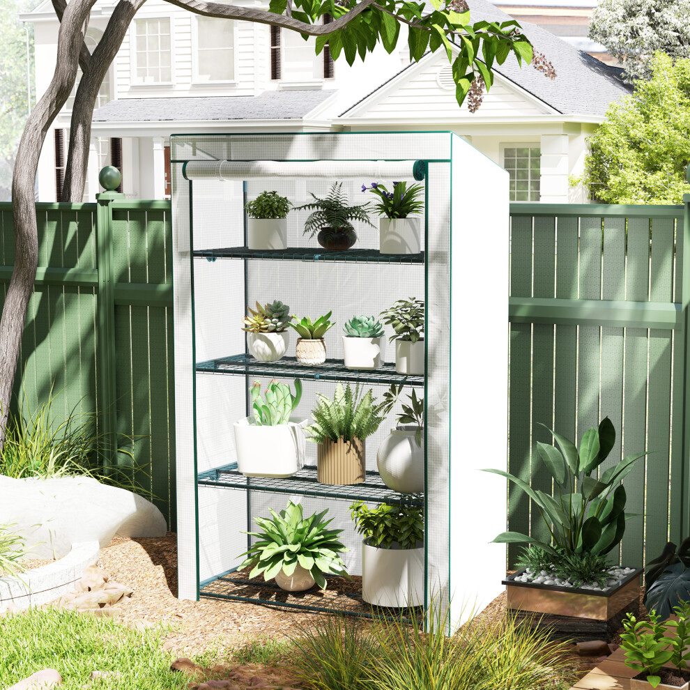 Outsunny 4 Tier Lean-To Mini House With Reinforced Pe Cover, Green