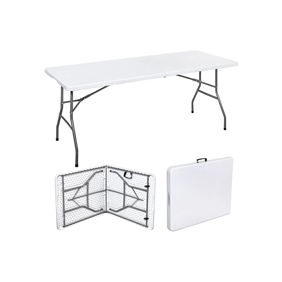 (White) 5ft Trestle Folding Table Indoor Outdoor Garden Plastic Picnic BBQ Catering
