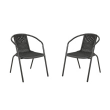(2 x Black Rattan Chair Only) Garden Outdoor Patio Chairs Table with Parasol Hole