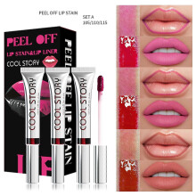 (Set A) 3Pcs Peel Off Lip Stain Lip Tint Set, Matte Lipstick & Lip Liner, Waterproof Long Lasting Peel Off Lip Gloss Lip Makeup Kit