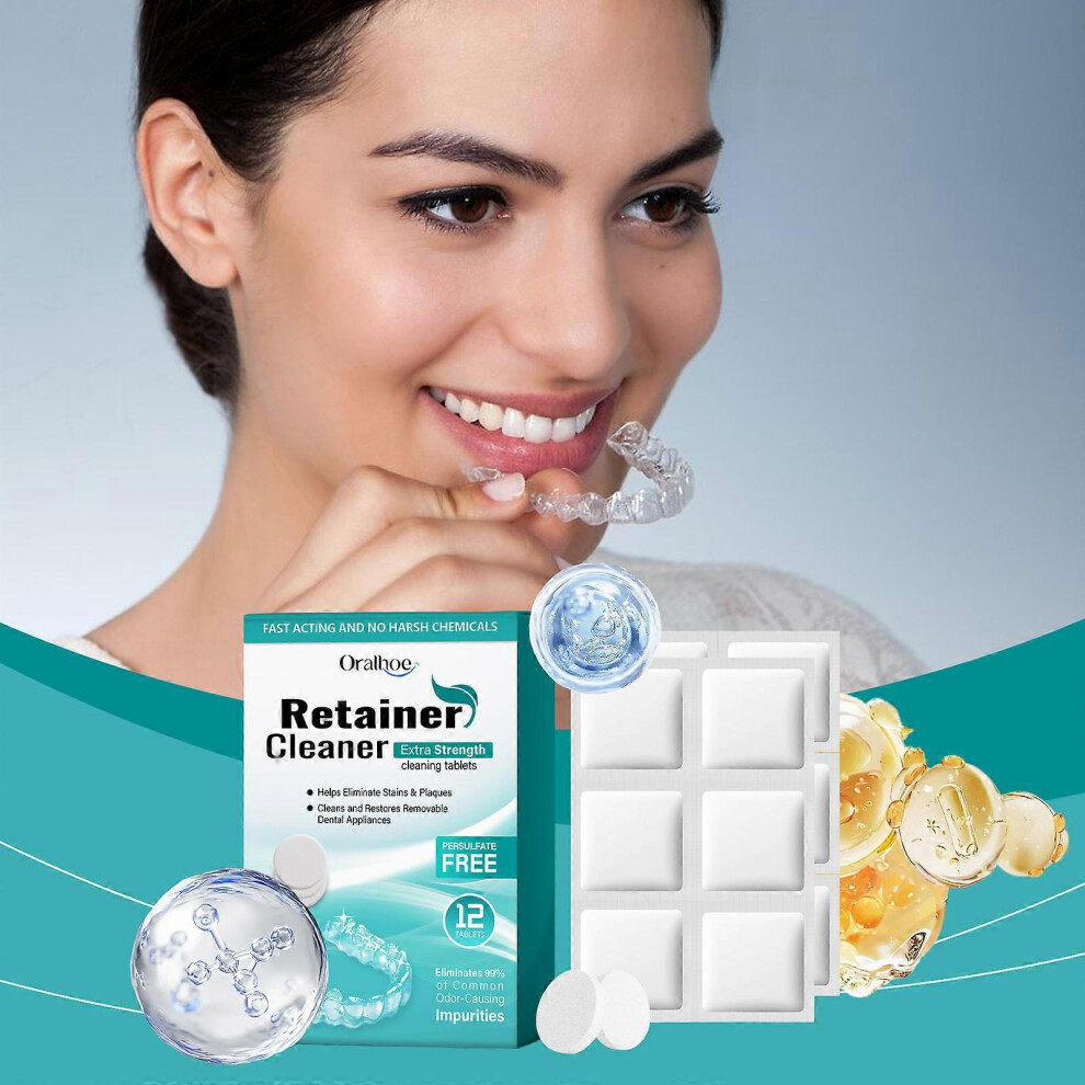 (3pcs) Retainer Cleaner Tablets, Denture Retainer Cleaning TabletDental Care Cleaning TabletsRemove Stains, Odors & Plaque, Mint-Scented