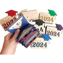 (Green) Gift Card Holder for Graduate, 2024 Personalized Wooden Graduation Card Box, Multi Card Case Grad Card Organizer Case, Customized Envelope Card Wallet