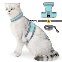 (L, Blue) Cat Harness and Leash Set,Escape Proof Kitten Harness for Cat Travel Outdoor Walking Soft Cat Harness with Lead Reflective Strips