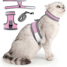 (S, Pink) Cat Harness and Leash Set,Escape Proof Kitten Harness for Cat Travel Outdoor Walking Soft Cat Harness with Lead Reflective Strips