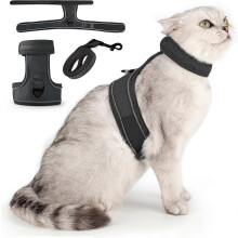 (S, Gray) Cat Harness and Leash Set,Escape Proof Kitten Harness for Cat Travel Outdoor Walking Soft Cat Harness with Lead Reflective Strips