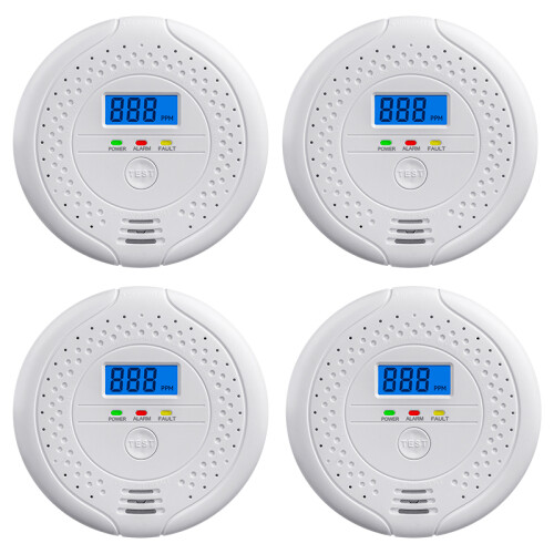 (4 pièces) Détecteur d'alarme de monoxyde de carbone avec écran LCD d'alerte CO