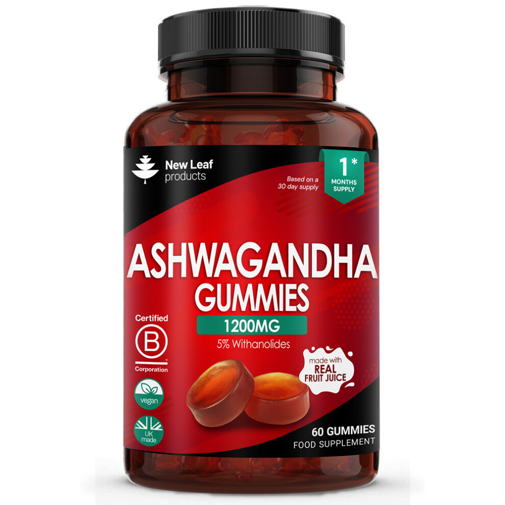 New Leaf Product Ashwagandha Gummies 1200Mg | High Strength 5% Withanolides | 60 Vegan Gummies | 1-Month Supply For Relaxation And Focus