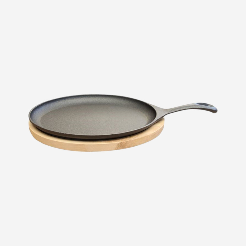 Sizzle Platter Cast Iron, Oval, with Light Wood Undertray, 19cm x 23cm-image-OPC-PGJCB5W-NEW