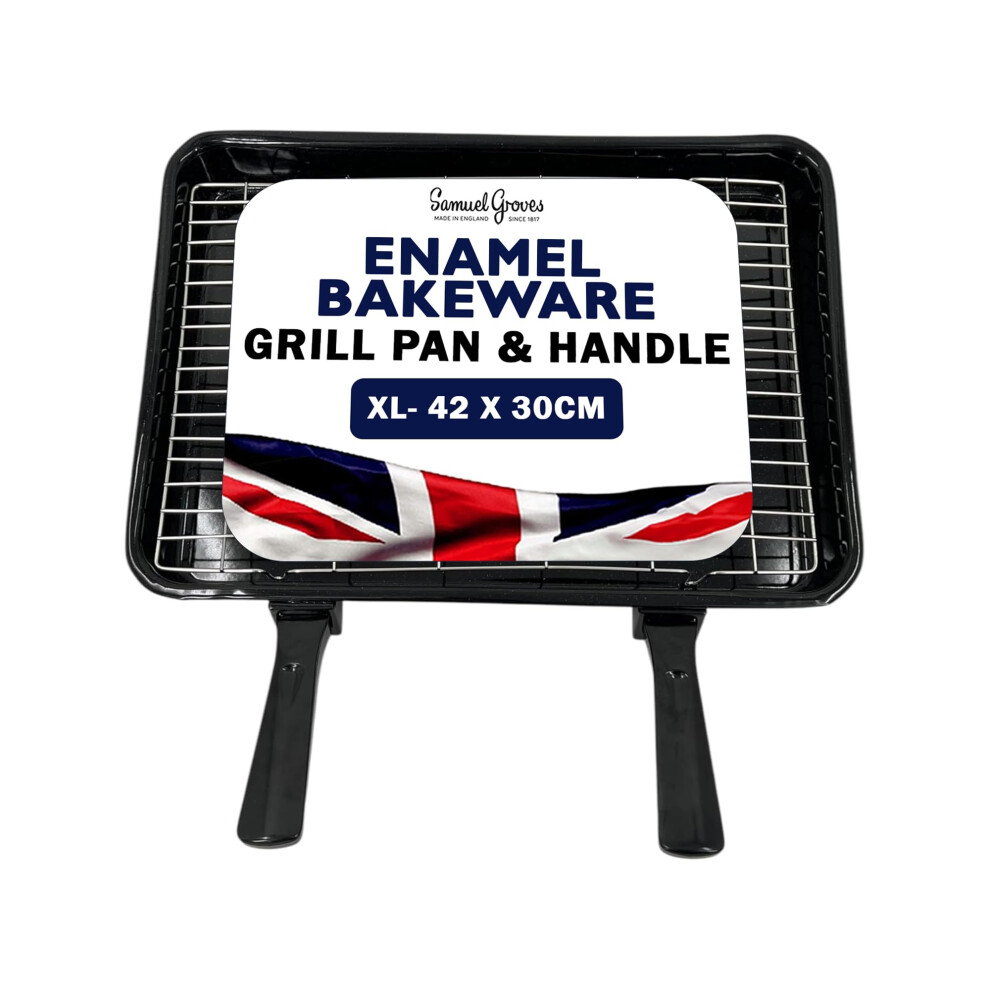 Vitreous Enamel Universal Grill Pan, Handle & Wire Rack, Extra Large (42cm)