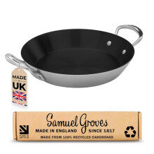 (20cm) Samuel Groves Stainless Steel Non Stick 3-Ply Paella Pan – Rapid Heat Distribution, Durable Design, Riveted Handles, Induction Compatible, UK Made