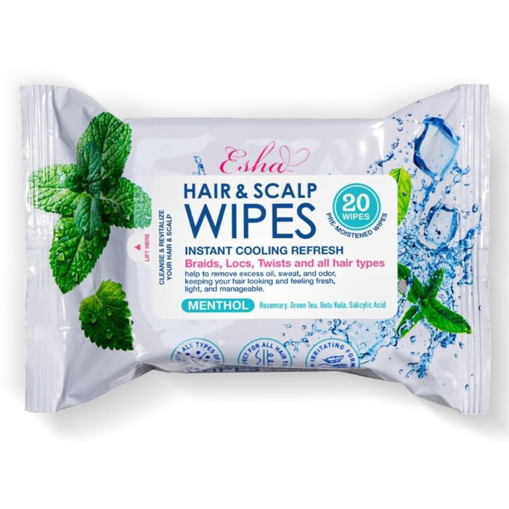 ESHA Hair & Scalp Wipes: Instant Cooling Refresh for Braids  Locs  Twists & All Hair Types - Stay Cool  Stylish  and Confident