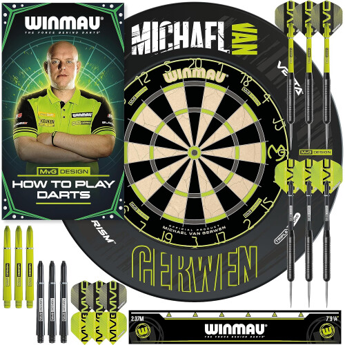 winmau Michael Van Gerwen Dartboard With Surround and Darts Set