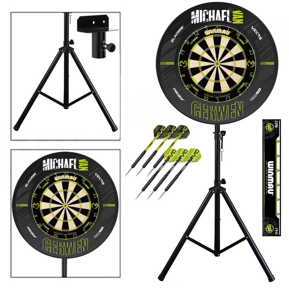New Winmau Michael Van Gerwen Complete Darts Set + Stand + Dartboard + Surround