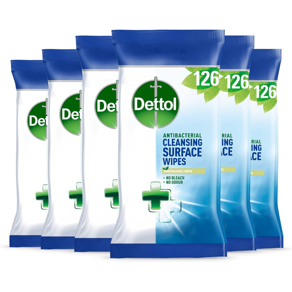 Dettol Antibacterial Multi-Surface Cleaning Wipes 756 Count (6x126) Large Value Pack Household Disinfectant Kills 99.99% of Germs Essential for Home