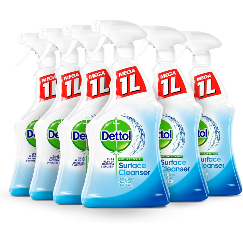 Dettol Antibacterial Multi Surface Cleaner 6-Pack (6 x 1L) Total 6L Kills 99.99% Germs Disinfectant Spray for Household, First Aid Kit Refill