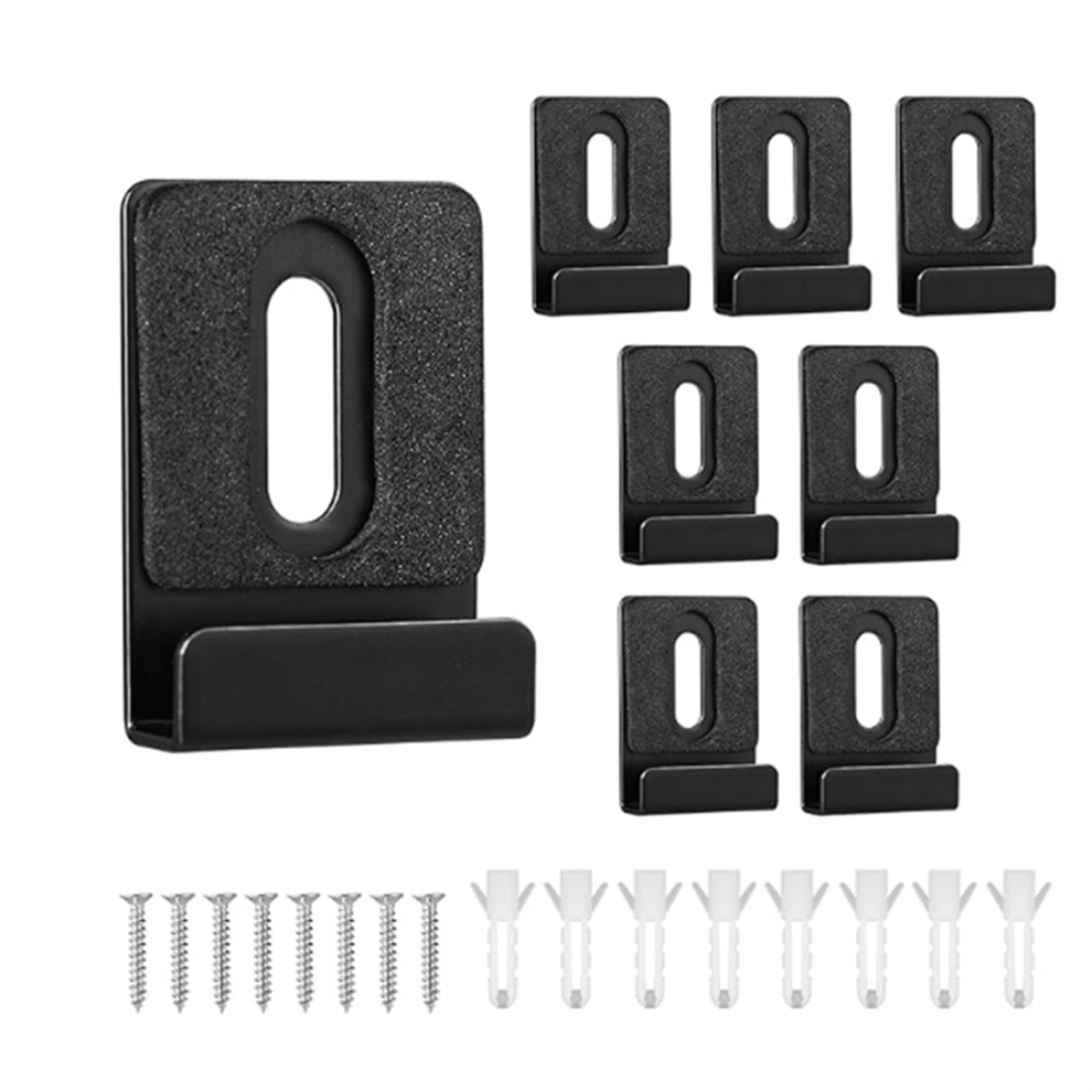 8Pcs Metal Mirror Holder Kit, Clips With Screws Rubber Pads Hooks Heavy Duty Hanger Hardware Black 4853931621808