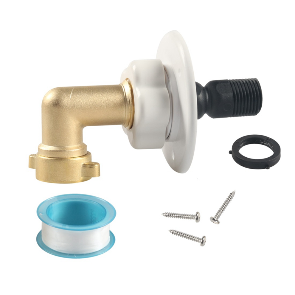 Rv City Water Fill Inlet Flange Brass With Hose Elbow Check Valve Hookup Connector For Trailer Marine, 90 Degree 4853931625714