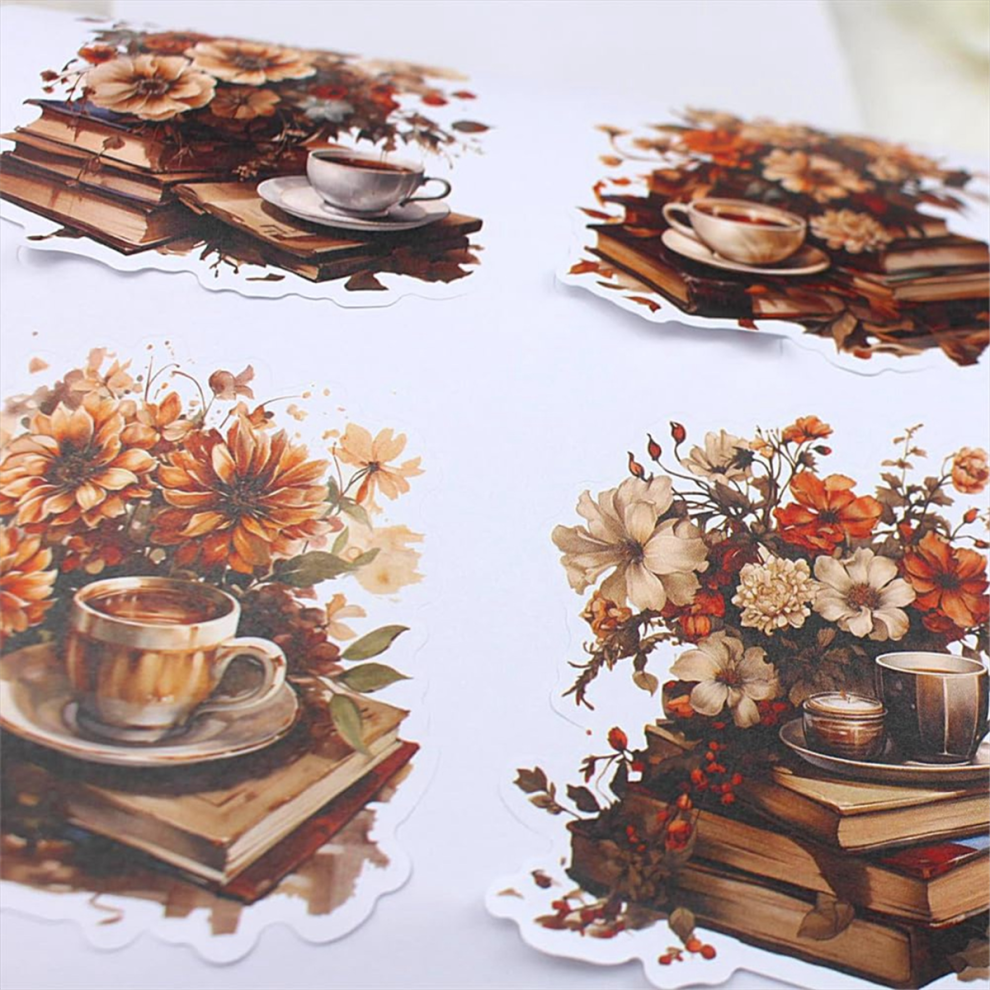 Libro Di Adesivi Pretagliati Per Diario, Materiali Doppi, Adesivi Per Album Con Cornice Decorativa, 20 Fogli, Coffee Time