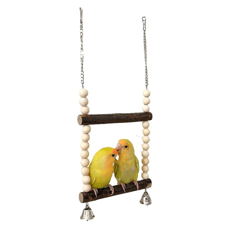 Balançoire pour deux oiseaux, en bois avec clochette, siège pour petits oiseaux et perroquets (15 cm)