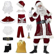 (5XL)12PCS Adult Deluxe Velvet Santa Claus Costume Set, Christmas Men's Deluxe Santa Suit, Santa Claus Suit Outfit for Men in Christmas Holiday