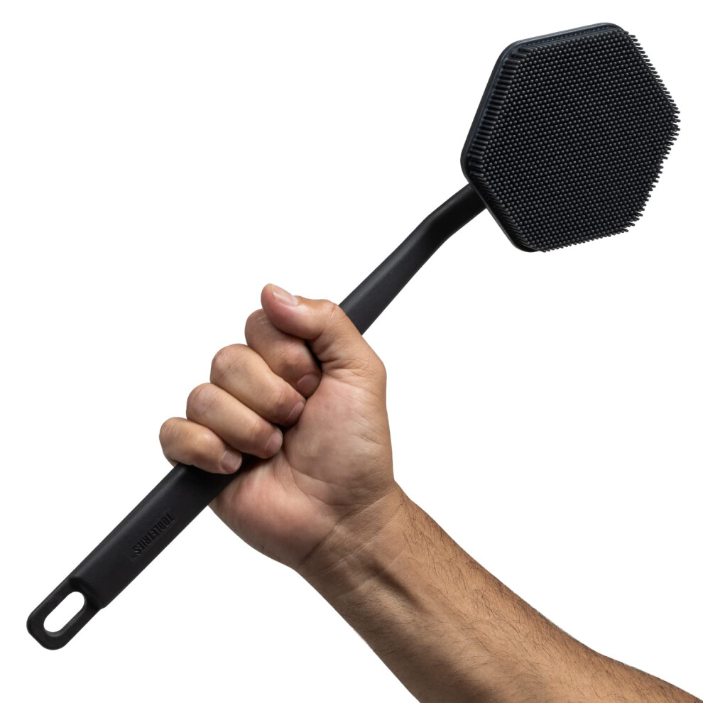 Tooletries - Silicone Back Scrubber - Exfoliating Shower Brush  Back Washer for Men  Durable Back Brush with Long Handle - Long Lasting Bath