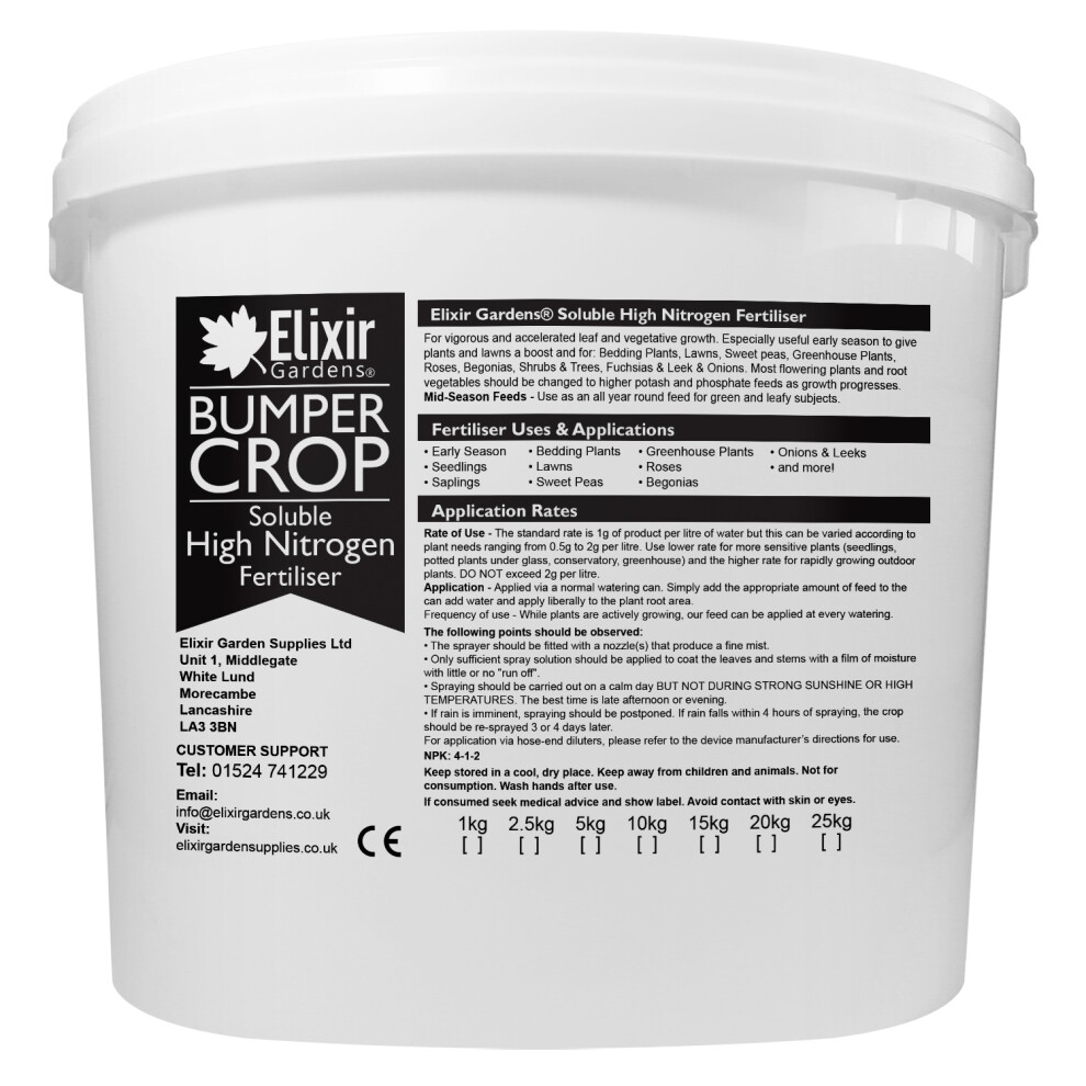 Elixir Garden Supplies (Tub, 5Kg) Bumper Crop High Nitrogen Fertiliser (Npk: 4-1-2)