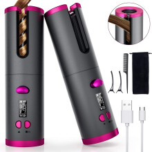 Wireless Automatic Curling Iron, Cordless Hair Curler, Ceramic Rotating Hair Curler with 6 Temps & Timers, Portable Rechargeable Wand, Auto Shut-Off