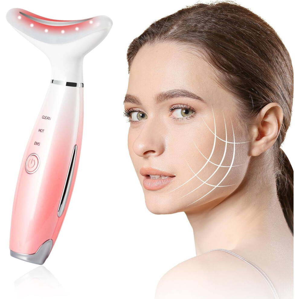 Pink/Red/Light () Led Therapy Facial Neck Lifting Messager, Face Lifting Device Therapy Face Massager Electric 3 Modes High Frequency Vibration Ems