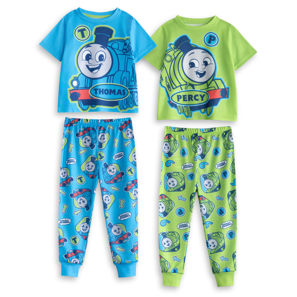 (4-5 Years) Thomas and Friends Multi-Pack of 2 Short Sleeve Long Leg Pyjama Set (Boys Multicoloured)