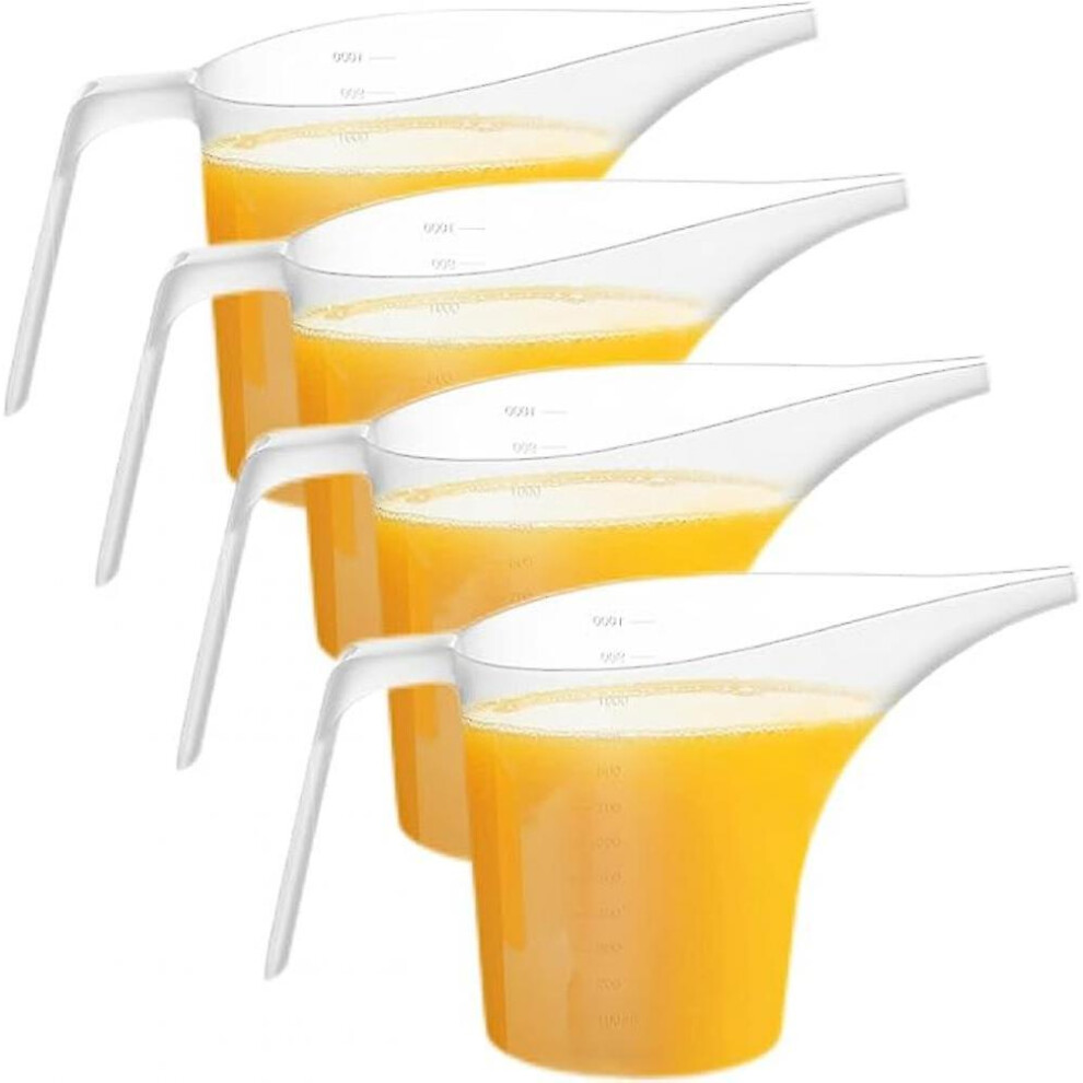 Set of 4 plastic jugs with long spouts, 1000 ml measuring cups, perfect for baking and watering plants