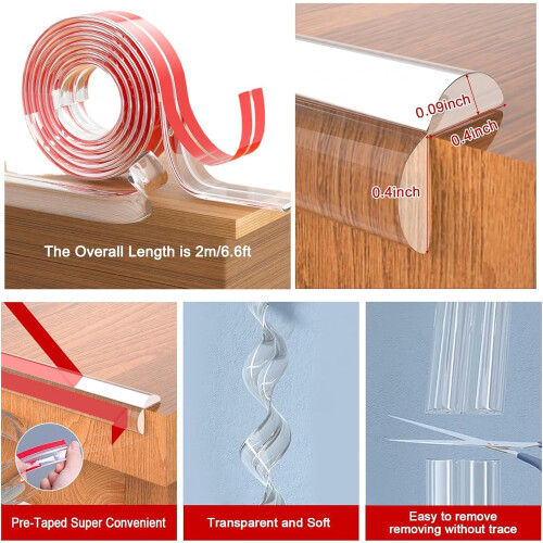 2M Clear Edge and Corner Protector Kit, Soft Silicone Bumper Strip with 4 L-Shaped Corner Guard, Baby Proofing Solution for Sharp Edges and Corner 1
