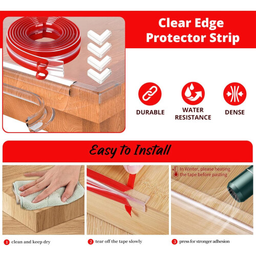 2M Clear Edge and Corner Protector Kit, Soft Silicone Bumper Strip with 4 L-Shaped Corner Guard, Baby Proofing Solution for Sharp Edges and Corner 2