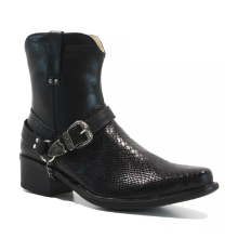 (UK Size 12, Black) Malin London Bruce Men's Zip Cuban Heel Smart Chain Buckle Cowboy Riding Boots