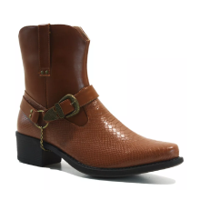 (UK Size 12, Tan) Malin London Bruce Men's Zip Cuban Heel Smart Chain Buckle Cowboy Riding Boots