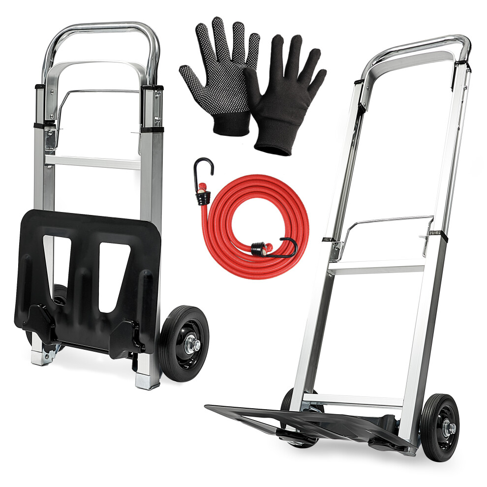 MoverX 90kg Hand Truck with Gloves and Bungee rope included Folding Aluminium Sack Truck Multi Purpose Heavy Duty Foldable Trolley on Wheels