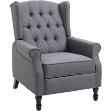 HOMCOM Recliner Wingback Chair with Button Tufted Back and Footrest, for Living Room, Light Grey