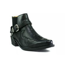 (UK Size 11, Black) Malin London Dallas Mens Cuban Heel Smart Chain Buckle Cowboy Riding Ankle Boots