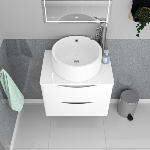 NES Home Nes Home 600mm White Wall Hung Vanity Unit, Worktop With Round Bowl Basin 2