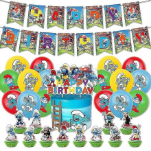 The Smurfs Theme Birthday Party Supplies Balloons Kit Banner Cake Cupcake Toppers Decor Set