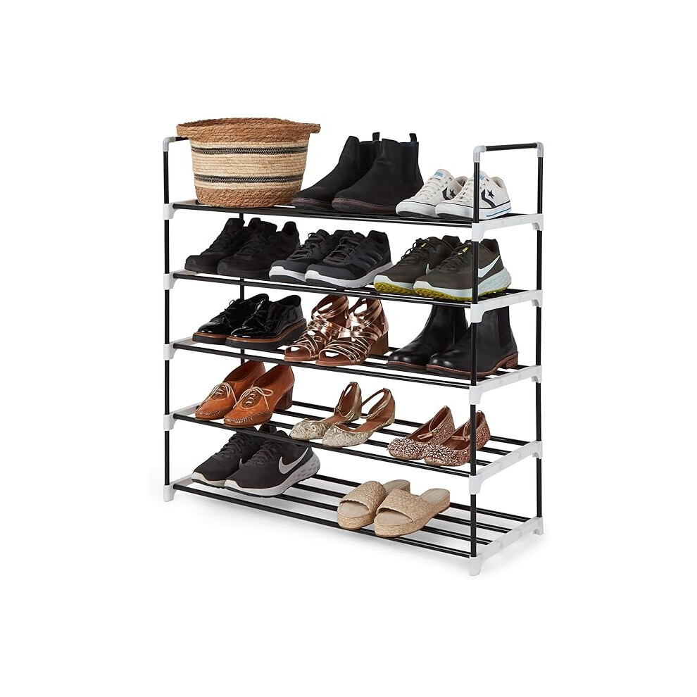(Black) KEPLIN 5 Tier Metal Shoe Rack, Space Saving Slim Shoe Racks Storage, Trainer, Heavy Duty Tall Storage Stand, Organiser For Wardrobe, Hallway