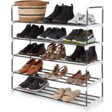 KEPLIN 5 Tier Metal Shoe Rack, Space Saving Slim Shoe Racks Storage, Grey