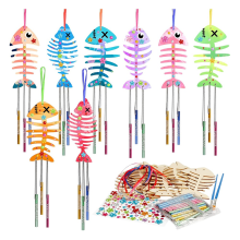 12 Pack Wind Chime Kit Spring Craft for Kids Wooden Arts and Crafts Girls Boys Make Your Own Fish