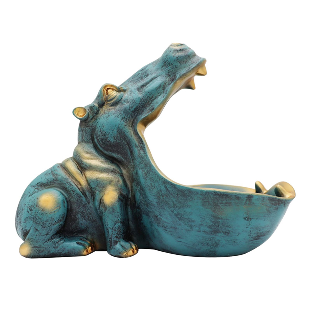 Melitt Hippopotamus Statue Home Resin Figurine Fun Candy Dish,Key Bowl,Big Mouth Sculpture Table Art Decoration A